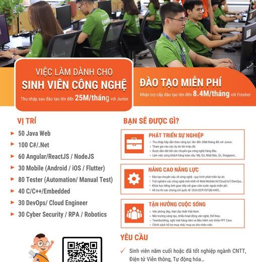 CƠ HỘI VIỆC LÀM HẤP DẪN DÀNH CHO SINH VIÊN TẠI FPT SOFTWARE