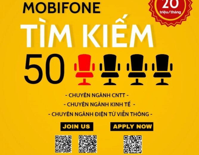 TỔNG CÔNG TY VIỄN THÔNG MOBIFONE TUYỂN 50 CHUYÊN VIÊN CÔNG NGHỆ THÔNG TIN, CHUYÊN VIÊN KINH DOANH CÔNG NGHỆ SỐ TẠI HẢI PHÒNG VÀ KHU VỰC ĐÔNG BẮC BỘ