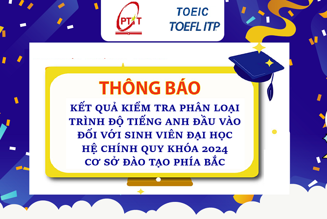 Thông báo Kết quả kiểm tra phân loại trình độ tiếng Anh đầu vào đối với sinh viên đại học hệ chính quy khóa 2024 – Cơ sở đào tạo phía Bắc